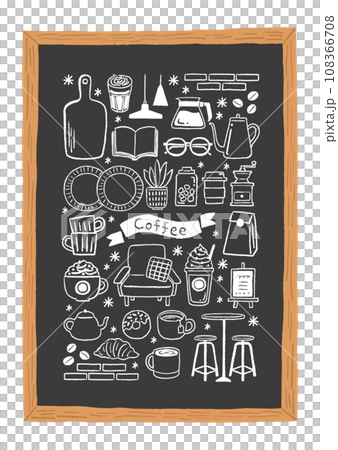 チョークで描いたコーヒーとカフェのイラストセット 108366708