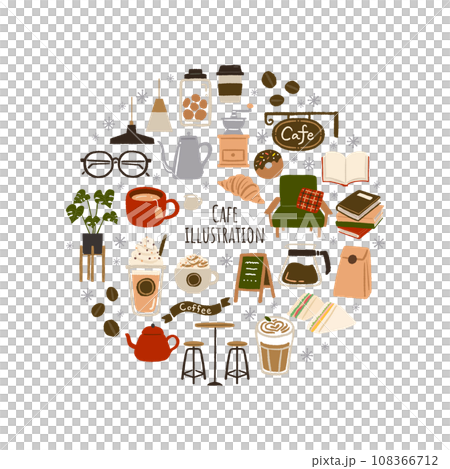 Cute cafe and coffee illustration material set 108366712