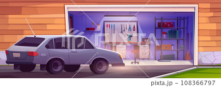 Garage room cartoon interior with tool storage 108366797