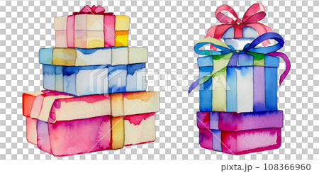 Illustration of a gift box painted in watercolor Illustration of a gift box painted in watercolor 108366960
