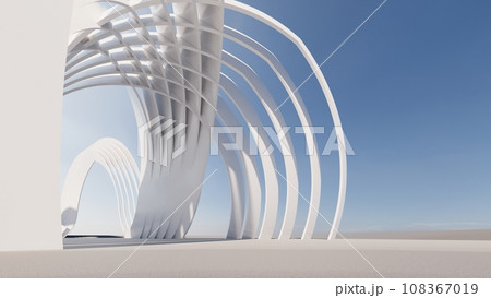 futuristic architecture in the form of waves layered layers. 3D illustration render futuristic architecture in the form of waves layered layers. 3D illustration render 108367019
