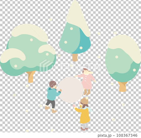 アイソメトリック　冬　雪　遊び　家族　友達　キッズ　人物　男性　女性　子供　イラスト素材 108367346