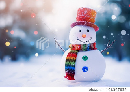 冬のカラフル雪だるま 108367832
