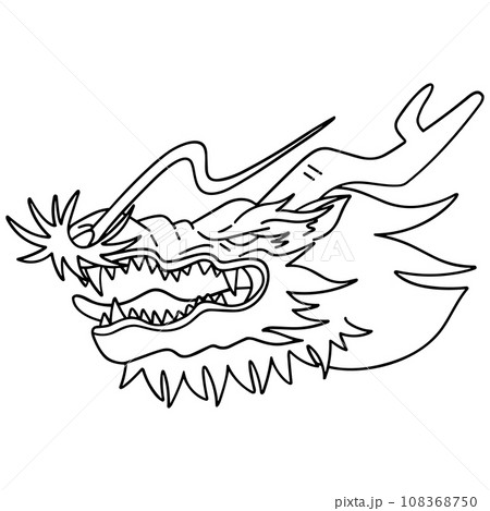 手書きの龍、ドラゴンの線画アイコン、ベクターのイラスト素材