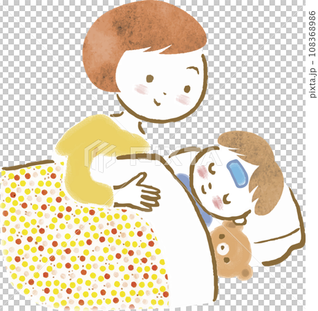 一位母親照顧發燒孩子的插圖 108368986