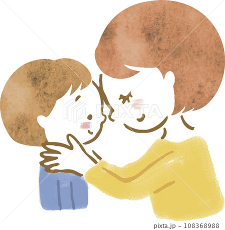 お母さんと男の子がおでこをくっつけて熱があるかどうか確かめているイラスト 108368988