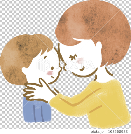 お母さんと男の子がおでこをくっつけて熱があるかどうか確かめているイラスト 108368988