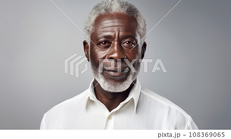 Handsome elegant, elderly African American man, on a gray background, banner, close-up, copy space. 108369065