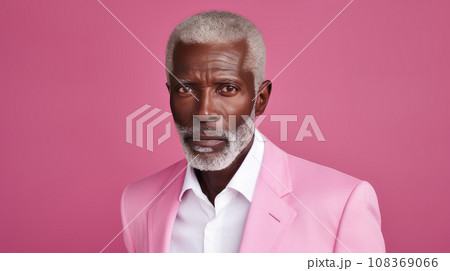 Handsome elegant, elderly African American man, on a pink background, banner, close-up, copy space. 108369066