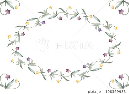 Watercolor hand drawn illustration, magical star flowers with textured effect. Wreath frame circle border Isolated on white background. For kids, children bedroom, fabric, linens print, invitation 108369988