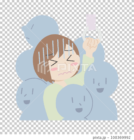 Hand-drawn style woman who doesn't like crowds Hand-drawn style woman who doesn't like crowds 108369992