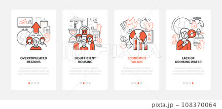 Problems of overpopulation and economy - line design style banners set 108370064