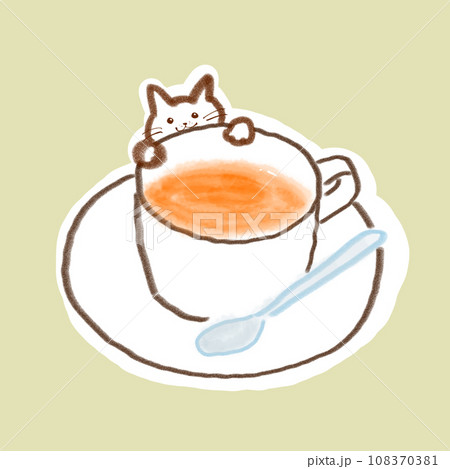 猫とティーカップのイラスト素材 [108370381] - PIXTA