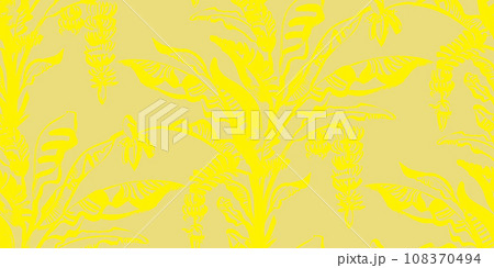 summer tropical seamless pattern with a yellow palm tree and growing bananas  108370494