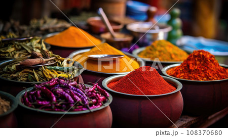 Various spices selection. multicolored powder dyes Various spices selection. multicolored powder dyes 108370680