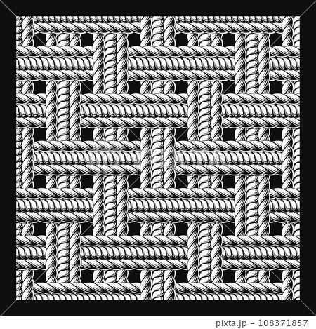 Set of seamless patterns with loose interwoven ropes. Mat, rug with traditional twill weave with three cords. Vintage style. Not AI Set of seamless patterns with loose interwoven ropes. Mat, rug with traditional twill weave with three cords. Vintage style. Not AI 108371857