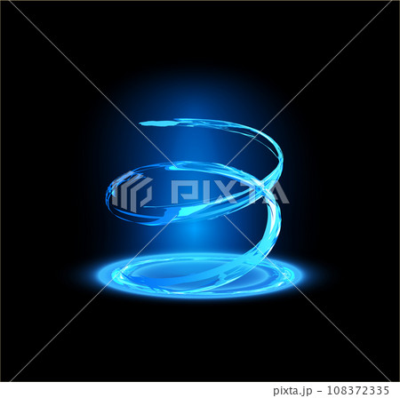 Neon blue futuristic swirl game effect. 108372335