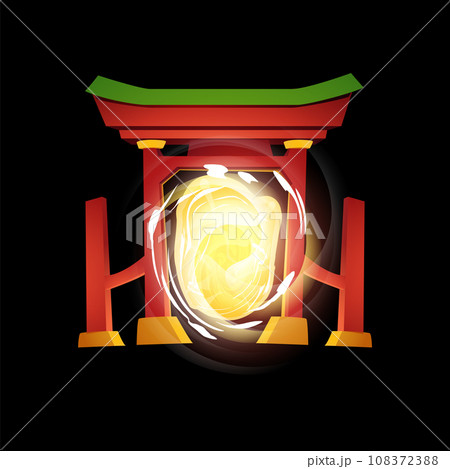 Futuristic portal with red columns in Asian style to fairy world, vector fantasy game gate to dimensions, magic teleport 108372388