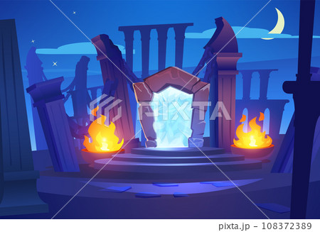 Game portal gate, magic light in mystical scene, cartoon style vector 108372389