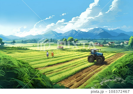 広大な農村の風景のイラスト素材 [108372467] - PIXTA