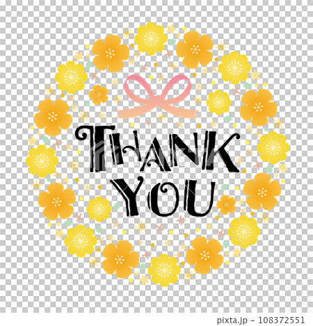 Vector image of a thank you message surrounded by yellow flowers - thank you 108372551