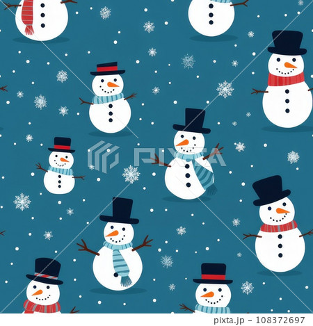 Christmas seamless pattern with snowman and snowflakes on a blue background. AI-generated content Christmas seamless pattern with snowman and snowflakes on a blue background. AI-generated content 108372697