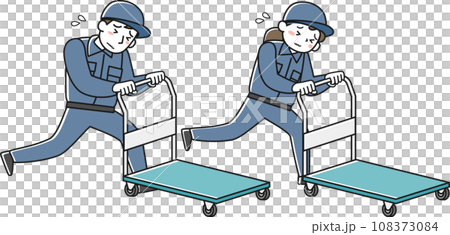 一群穿著工作服的男女拼命推著手推車 一群穿著工作服的男女拼命推著手推車 108373084