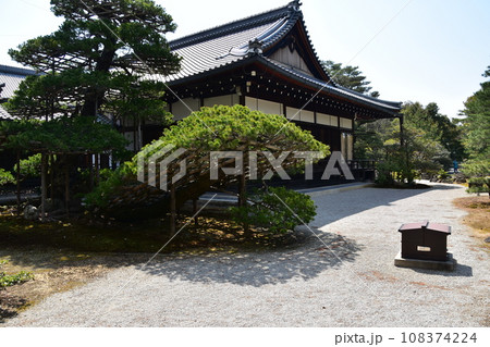 日本の春の京都　世界遺産の金閣寺境内　陸舟の松と歴史的建造物 108374224