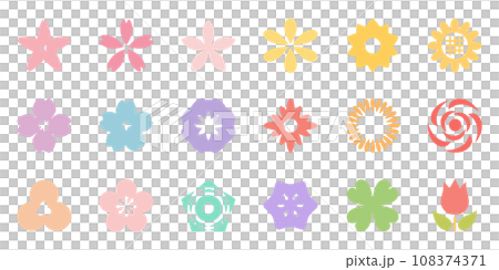 Colorful cute flowers, spring flowers, spring, summer, fall, winter plant vector icons, illustration color materials Colorful cute flowers, spring flowers, spring, summer, fall, winter plant vector icons, illustration color materials 108374371