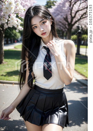 ミニスカートが似合う黒髪の女性(AI生成画像) ミニスカートが似合う黒髪の女性(AI生成画像) 108375193