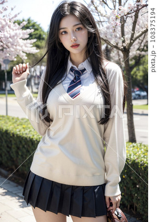 ミニスカートが似合う黒髪の女性（AI生成画像） 108375194