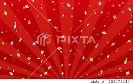 金と銀の紙吹雪と放射赤い背景 金と銀の紙吹雪と放射赤い背景 108375236