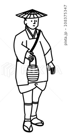 荷物を担いで旅をする江戸時代の男性のイラスト 108375347