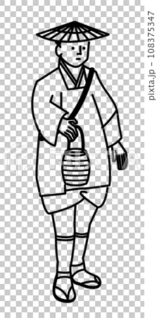 荷物を担いで旅をする江戸時代の男性のイラスト 108375347
