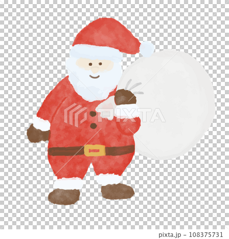 サンタクロース　水彩　クリスマス　12月　冬　可愛い　手描き　イラスト	 108375731