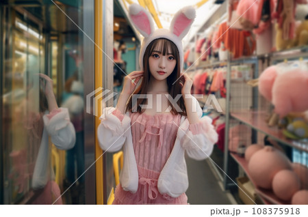 遊園地で着ぐるみを着た女の子 遊園地で着ぐるみを着た女の子 108375918