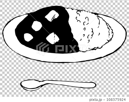 Monochrome curry rice with spoon 108375924