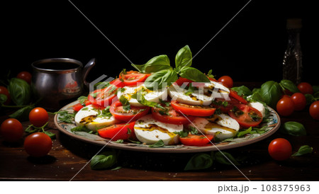 Salad Caprese with tomato, mozzarella and basil 108375963
