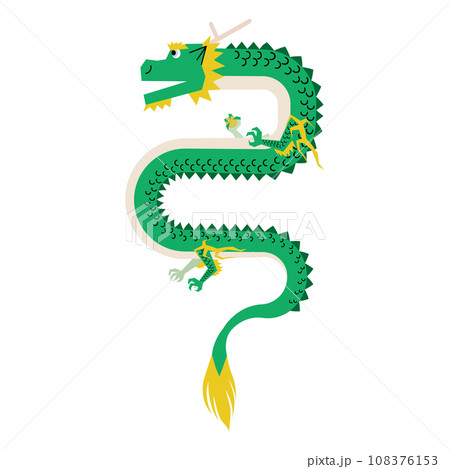くねくねと縦に浮かぶ横向きの龍のイラスト 108376153
