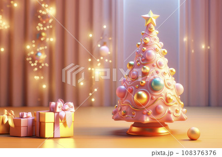 A pink Christmas tree in a pink room.  108376376