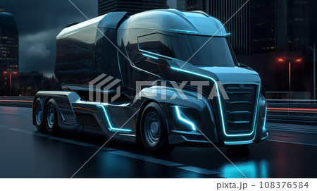 Futuristic Electric Truck Concept Illustration on Highway 108376584