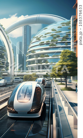 Futuristic City Advanced Transportation Realistic Illustration Futuristic City Advanced Transportation Realistic Illustration 108376633