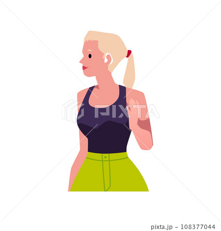 Female character with hearing aid, flat vector illustration on white 108377044