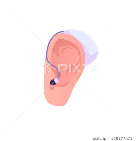 Ear with hearing aid, vector illustration in flat style. Isolated on white background. 108377073