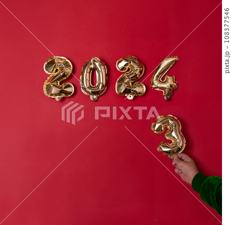 Gilded Beginnings, Embracing 2023 with Golden Foil Numbers on Red 108377546