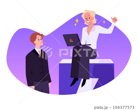 Active young businesswoman with laptop, vector works efficiently, full of power and positive energy vitality characters 108377573