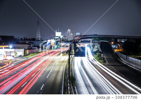 浜松市 1号線 夜景光跡写真 浜松市 1号線 夜景光跡写真 108377706