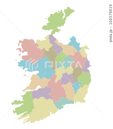 Vector blank map of Ireland with counties and administrative divisions. Editable and clearly labeled layers. 108378019