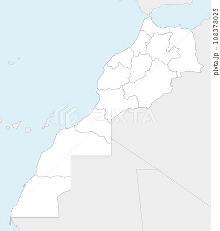 Vector blank map of Morocco with regions and administrative divisions, and neighbouring countries. Editable and clearly labeled layers. 108378025