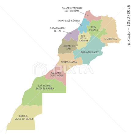 Vector map of Morocco with regions and administrative divisions. Editable and clearly labeled layers. 108378026